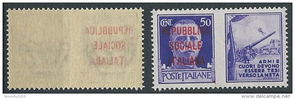 1944 RSI PROPAGANDA GUERRA 50 CENT VARIETà DECALCO MNH ** - W172-2 - Kriegspropaganda