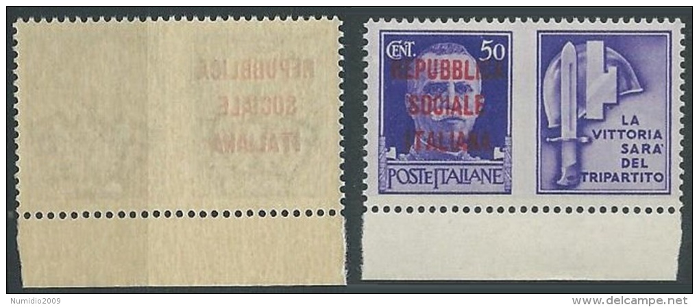 1944 RSI PROPAGANDA GUERRA 50 CENT VARIETà DECALCO MNH ** - W174-4 - Propagande De Guerre