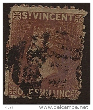 ST VINCENT 1869 1/- Brown P11 QV SG 14 WS14 - St.Vincent (...-1979)