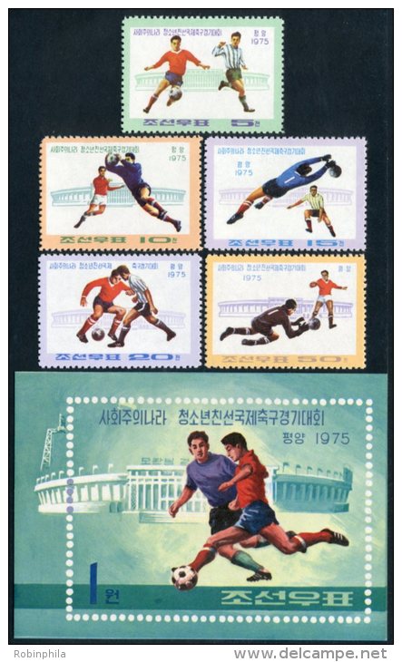 Korea 1975, SC #1349-54, 5V+S/S, Friendship Football Tournament - Sonstige & Ohne Zuordnung