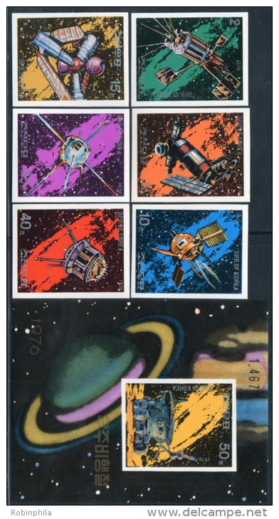 Korea 1976, SC #1446-52, Imperf 6V+S/S, Day Of Space Flight - Astronomy