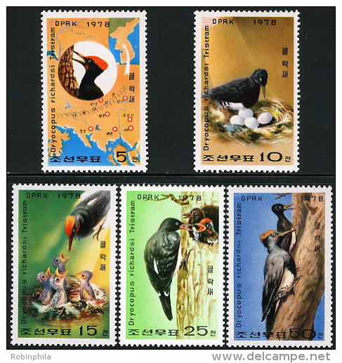 Korea 1978, SC #1751-55, Woodpecker Birds, Nest - Sonstige & Ohne Zuordnung