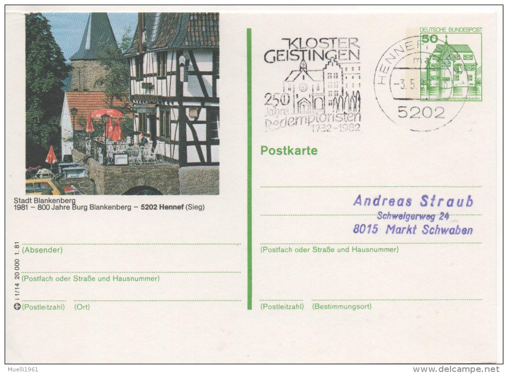 Nr. 3512, Ganzsache Deutsche Bundespost,  Blankenberg - Illustrated Postcards - Used