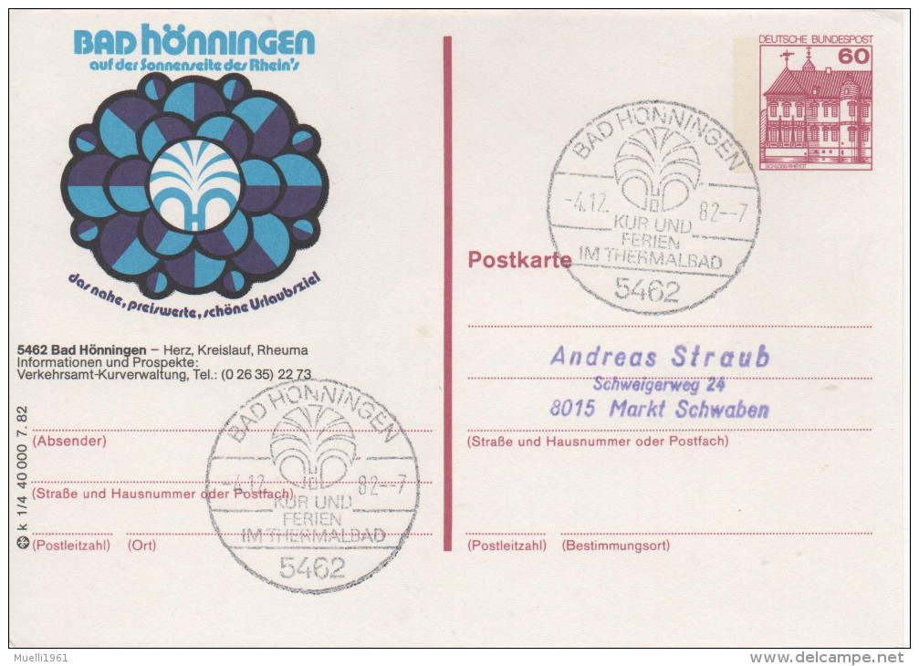 Nr. 2897, Ganzsache Deutsche Bundespost,  Bad Hönningen - Cartes Postales Illustrées - Oblitérées