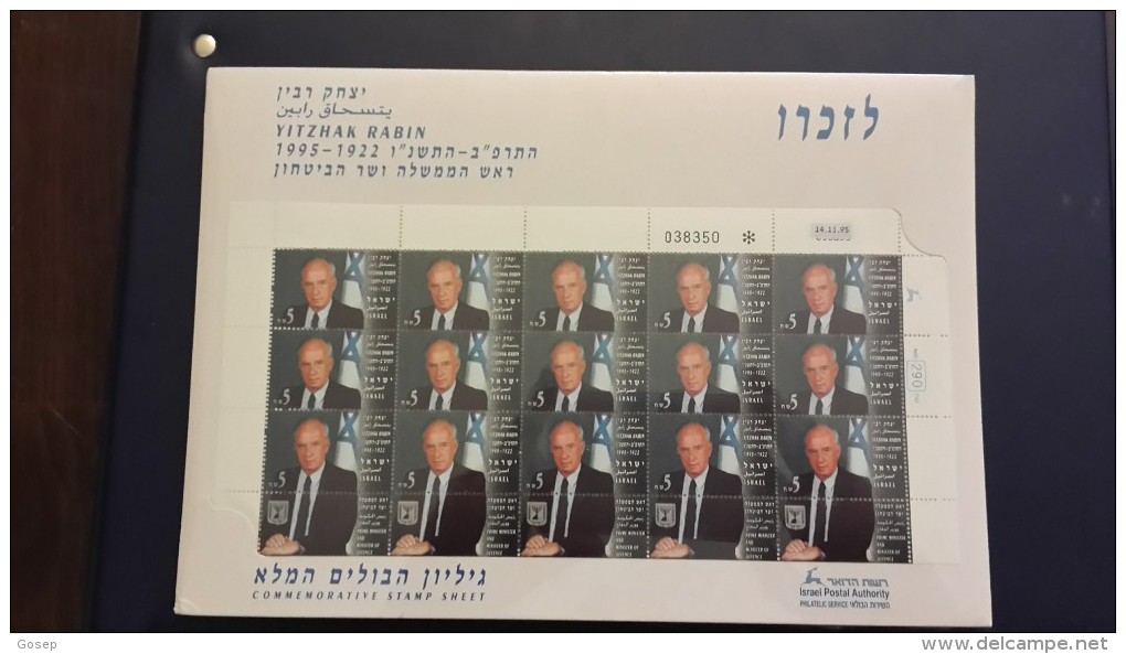 Israel-commemorative Stamp Sheet-yitzhak Rabin-mint In Folder - Briefe U. Dokumente