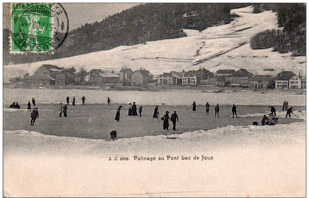 Cpa ..suisse.. Patinage Au Pont Lac De Vaux , Belle Scene Animee - Autres & Non Classés