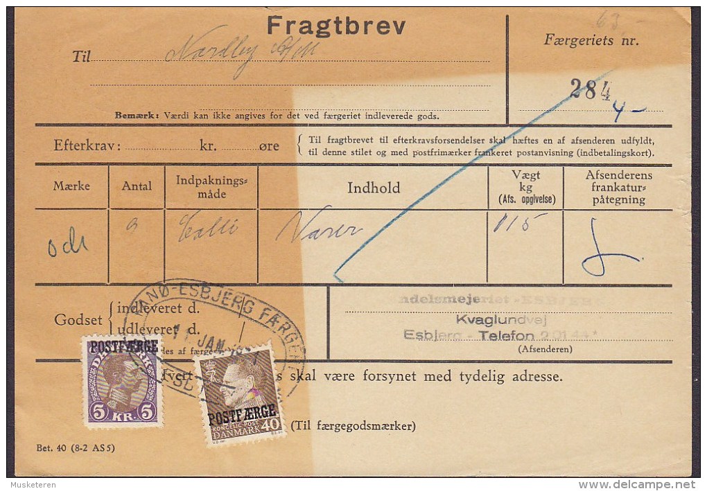 Denmark Fragtbrev Freight Bill Bulletin D'Expedition FANØ - ESBJERG 1971 With 5 Kr. Christian X. Overprinted POSTFÆRGE - Pacchi Postali