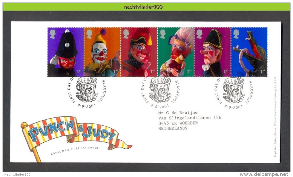 Nbd0311b POPPENKAST JAN KLAASSEN PUPPETS HANDPUPPENTHEATER CROCODILE POLICEMAN HORSE PUNCH & JUDY GREAT BRITAIN 2001 FDC - Marionnetten