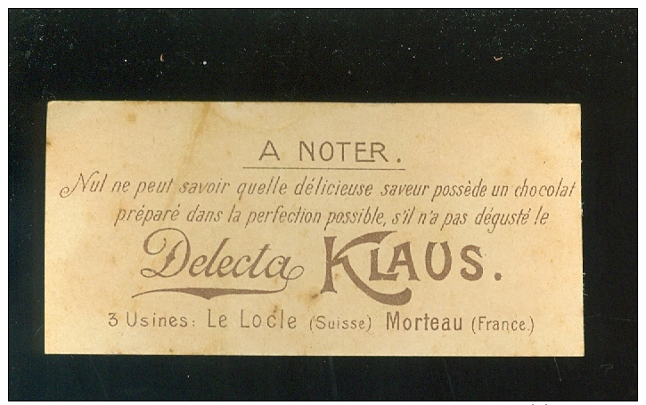 Chromo ( 4150 )   Chocolat Klaus ' S  Le Locle ( Suisse )  Morteau - Autres & Non Classés