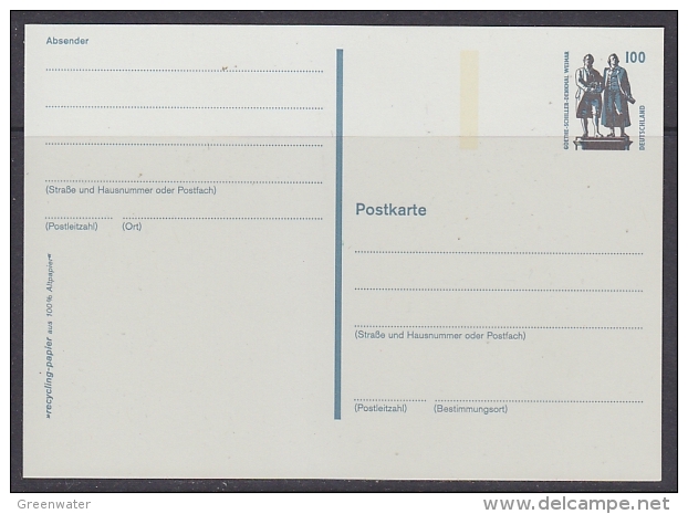 Germany 1997 Goethe Schiller Denkmal Weimar Postal Stationery Unused (21743) - Geïllustreerde Postkaarten - Ongebruikt