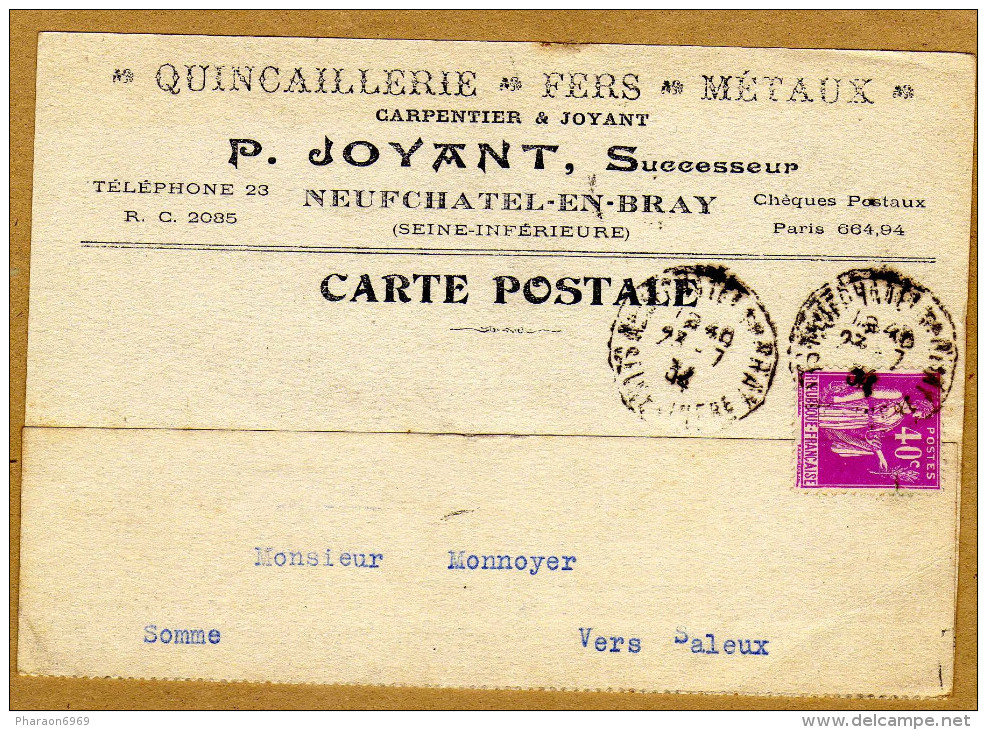 Quincaillerie Fers Métaux Neufchatel-en-Bray Vers Paleux - Lettres & Documents