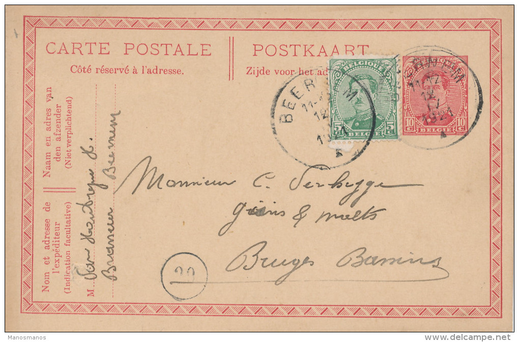 503/23 - BRASSERIE BELGIQUE - Entier Postal BEERNEM 1921 - Expéditeur Brasseur Van Houtrijve - Beers