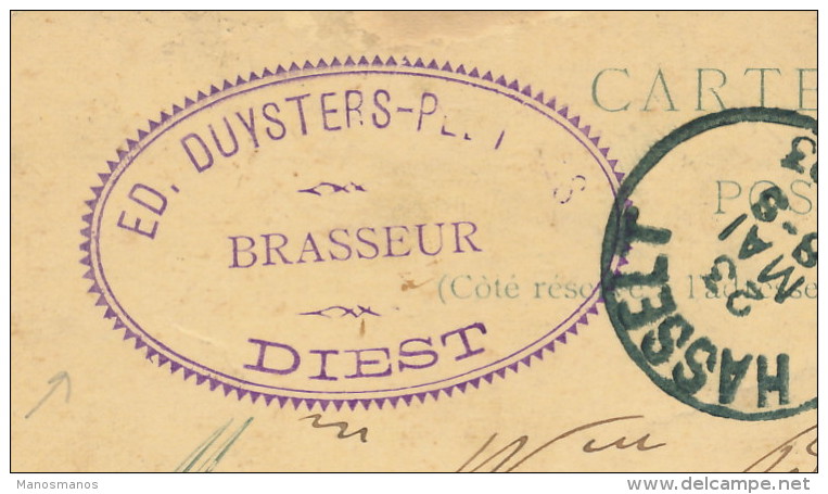 504/23 - BRASSERIE BELGIQUE - Entier Postal DIEST 1893 - Cachet Brasseur Duyster - Bier