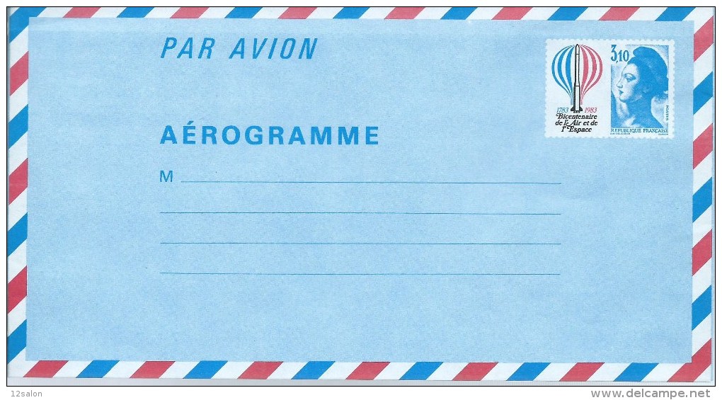 AEROGRAMMES FRANCE Theme Bicentenaire De L'air Et De L'espace - Montgolfières