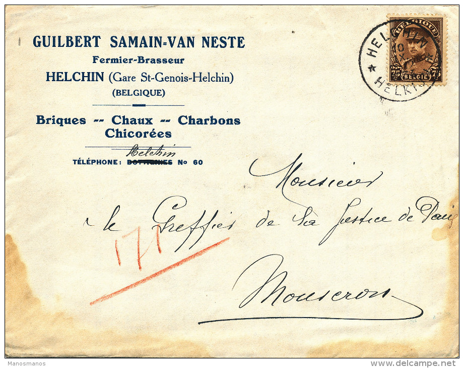 516/23 - BRASSERIE BELGIQUE - Lettre TP Képi 1934 - Entete Fermier-Brasseur Samain à HELCHIN - Cachet RELAIS Etoiles - Bières