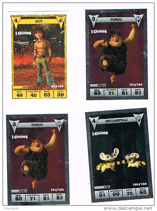 I CROODS - LOTTO DI 4  CARTE COMPRESE TRA I NUMERI 88 E 142 ( 3 ARGENTATE DI CUI 1 DOPPIA) - - Altri & Non Classificati