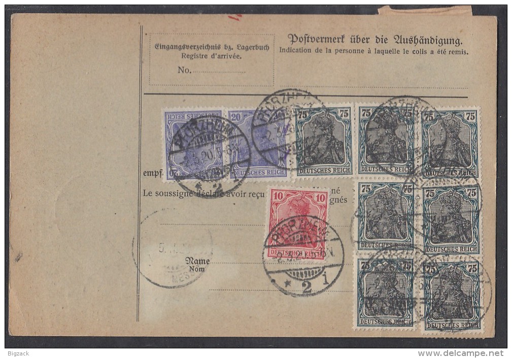 DR Paketkarte Mif Minr.86II,2x 87II, 10x 104 Pforzheim 2.3.20 Gel. In Schweiz - Briefe U. Dokumente