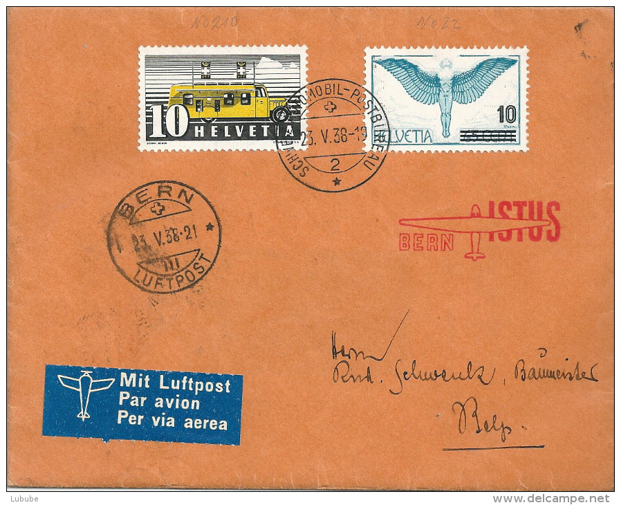 Sonderstempel  "Istus, Bern" - Belp  (Luftpost)          1938 - Usados