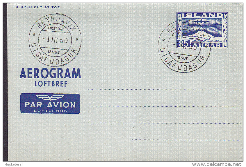 Iceland Postal Stationery Ganzsache Entier Par Avion Loftleidis Aérogramme - Loftbref REYKJAVIK 1950 - Postal Stationery