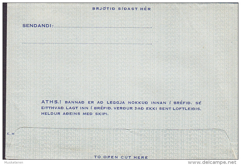 Iceland Postal Stationery Ganzsache Entier Par Avion Loftleidis Aérogramme - Loftbref REYKJAVIK 1950 - Ganzsachen