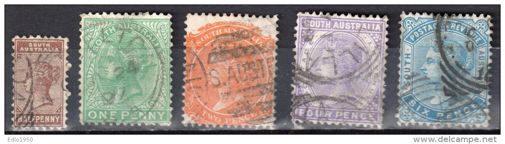 South Australia 1895 Queen Victoria - Mi 70,71,72,74,75C - Perf 13 - Used - Used Stamps