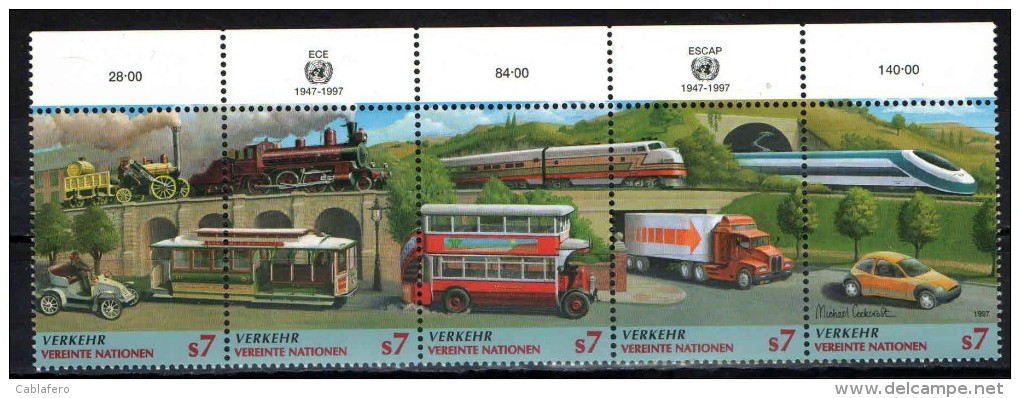 ONU - 1997 - TRASPORTI - LOCOMOTIVE - TRENI - AUTOMOBILE - TRAM - CAMION - TIR - NUOVI MNH - Sonstige & Ohne Zuordnung