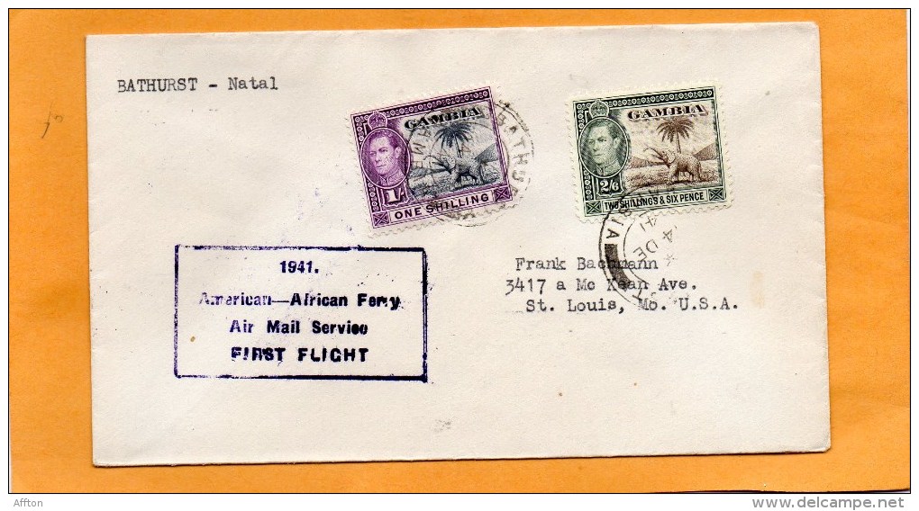 Gambia 1941 First Flight Air Mail Cover Mailed To USA - Gambia (...-1964)