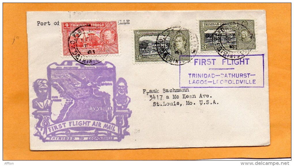 Brazil 1941 First Flight Air Mail Cover Mailed To Bathurst - Aéreo