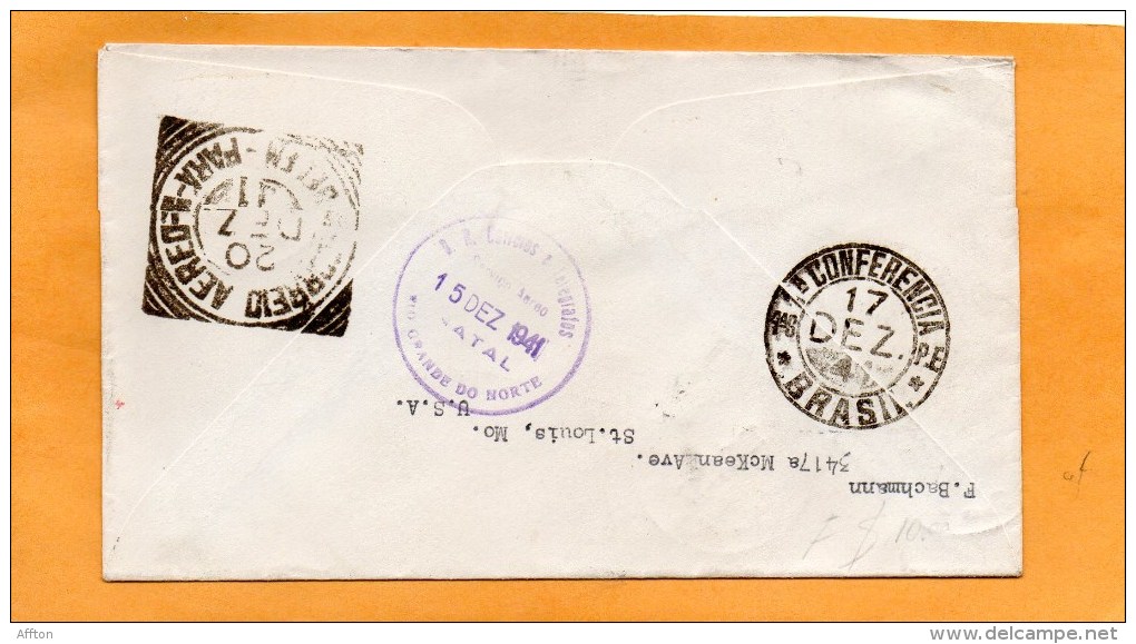 Begian Congol 1941 First Flight Air Mail Cover Mailed To Natal - Covers & Documents