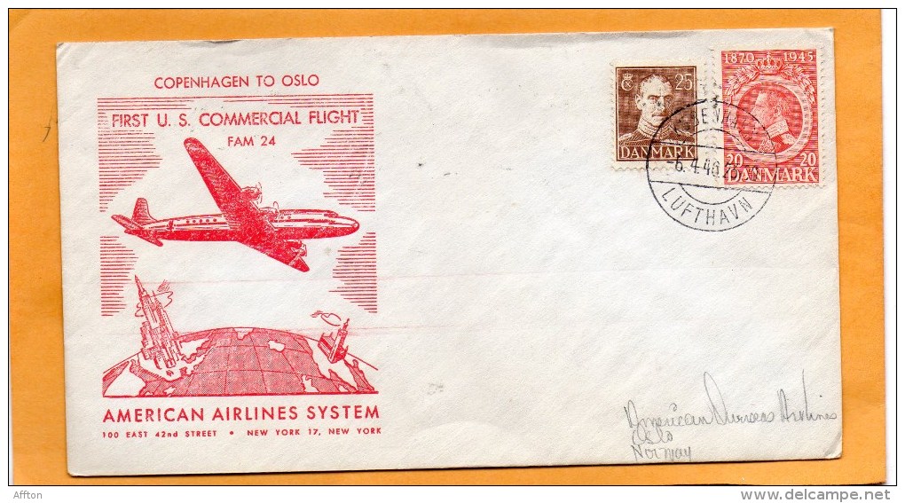 Denmark 1946 First USA Commercial Flight FAM 24 Air Mail Cover Mailed - Airmail