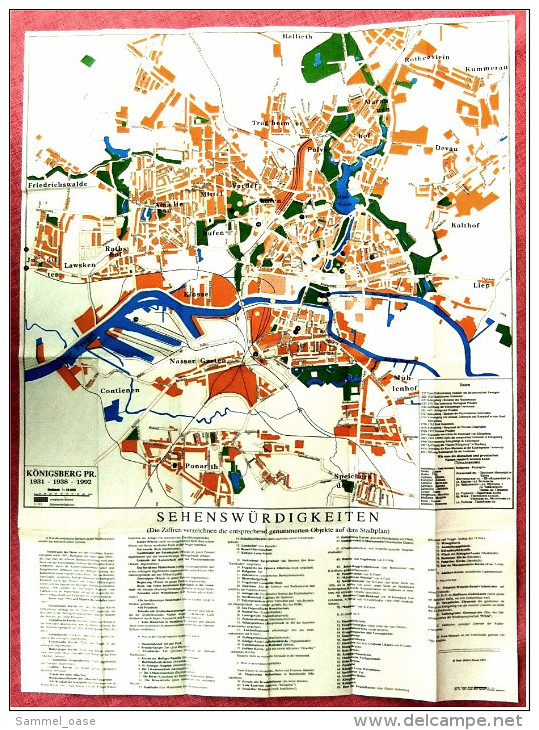 Stadt-Karte Von Königsberg / Preußen  -  Mit Beilage Straßennamen Im Wandel  -  Ca. 1992  -  Maßstab 1:15.000 - Sonstige & Ohne Zuordnung