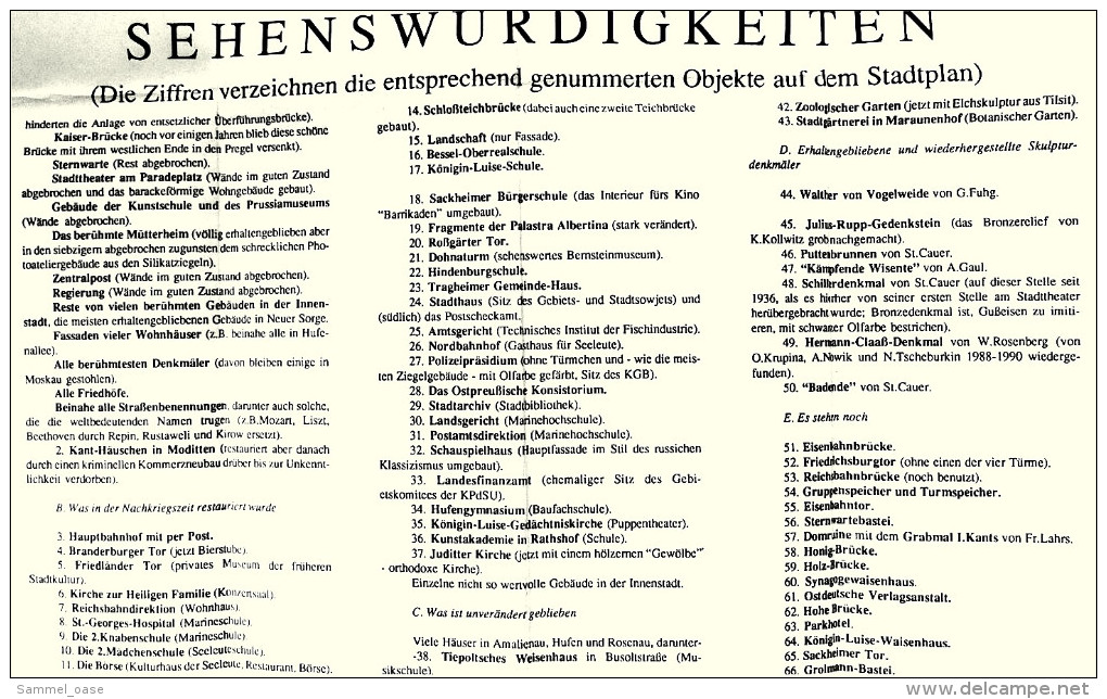 Stadt-Karte Von Königsberg / Preußen  -  Mit Beilage Straßennamen Im Wandel  -  Ca. 1992  -  Maßstab 1:15.000 - Sonstige & Ohne Zuordnung