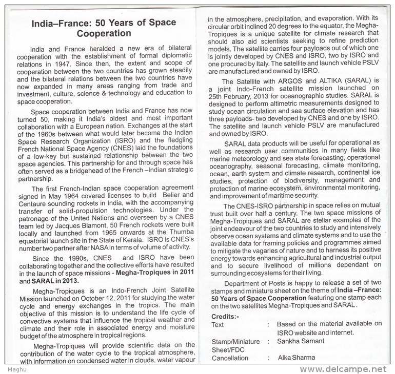 Stamped First Day Indo France Joint Issue Space Satellite,, Ecosystem Water Nature Weather Climate Marine Life, 2015 - Asie