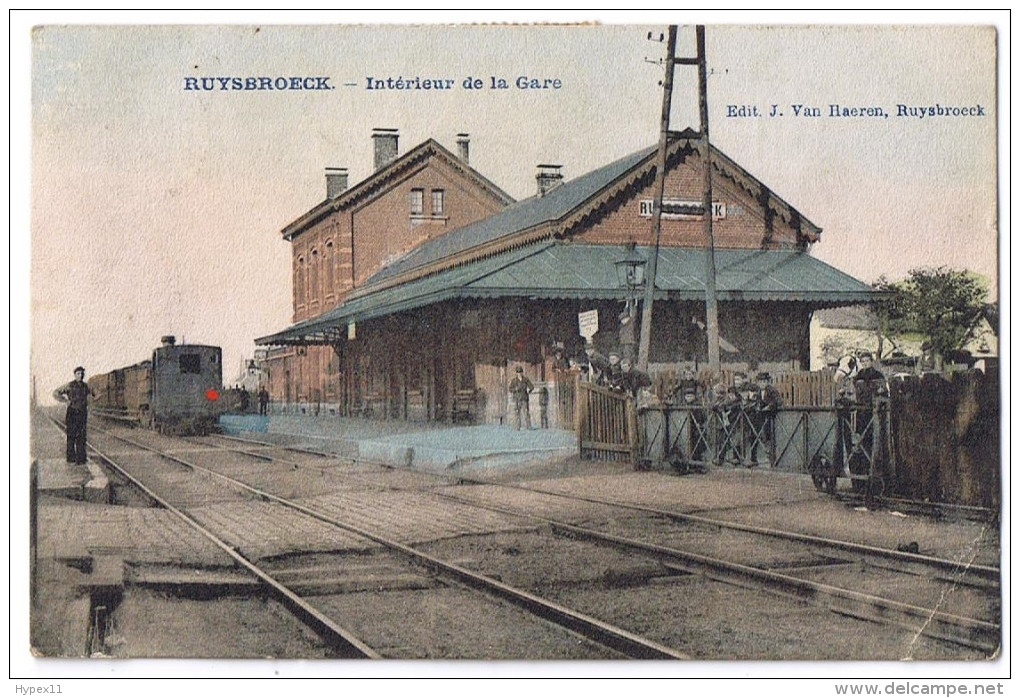 Ruysbroeck Intérieur De La Gare Edit Van Haeren Couleurs Train 5 Timbres Cachet Aeltre 1907 - Sint-Pieters-Leeuw