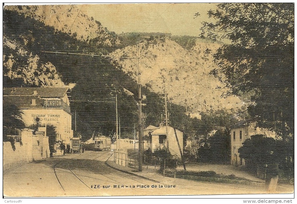 06 EZE-SUR-MER TRAM PLACE DE LA GARE RESTAURANT TERMINUS  CARTE TOILEE TBE - Eze