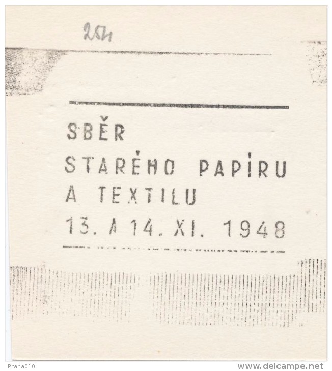 J1104 - Czechoslovakia (1945-79) Control Imprint Stamp Machine (R!): The Collection Of Waste Paper And Textiles 1948 - Proofs & Reprints