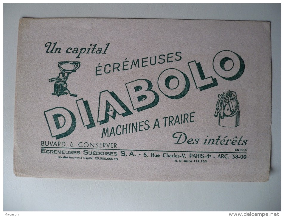 BUVARD DIABOLO Machines à Traire Ecrémeuses Suédoises 8 Rue Charles V Paris. Années 50. Très Bon Etat LAIT VACHE - Agricultura