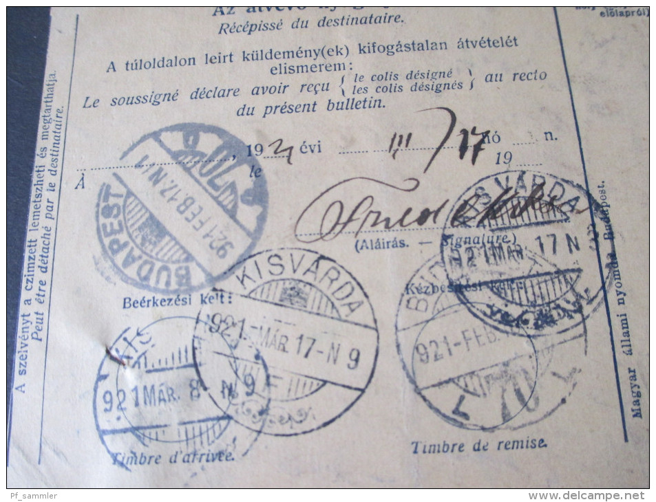 Ungarn 1921 Paketkarte. Hohes Nachporto / Refuse. Nem Fogadta El. Budapest / Kisvarda. 9 Stempel / Nine Cancels. - Lettres & Documents