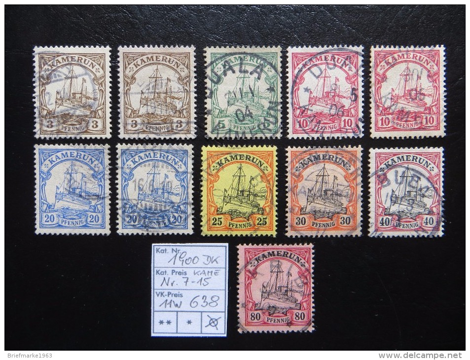 1900  " Kolonial-Schiffszeichnung "   Ohne Wz.    11 Werte  Gestempelt   LOT 638 - Kamerun