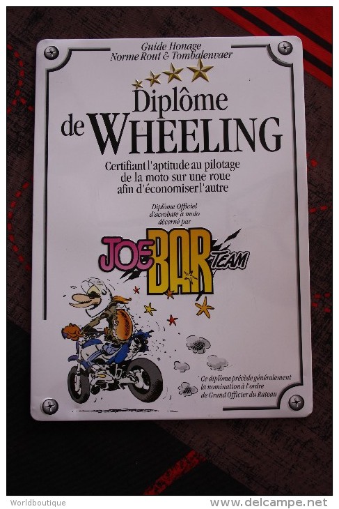 Plaque Metal Joe Bar Team (diplome De Wiheeling) - Objets Publicitaires