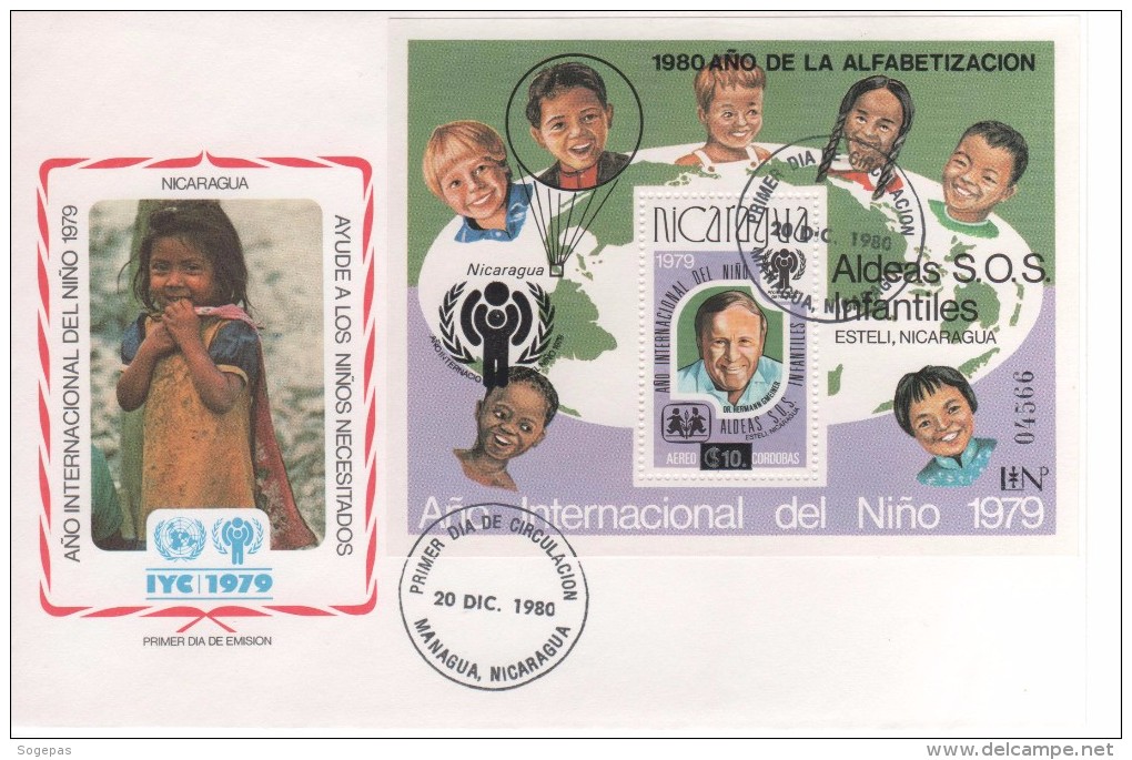 NICARAGUA ANNÉE INTERNATIONALE DE L ENFANT 1979 PREMIER JOUR FDC 20 12 1979 1 BF - UNICEF