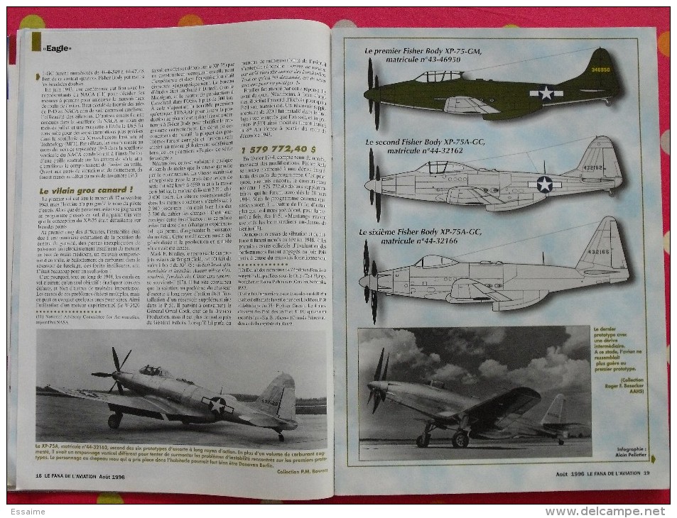 revue Le fana de l'aviation n° 321. 1996. takoradi avenger XP-75 Eagle, alphonse tellier guerre chine-japon 1937