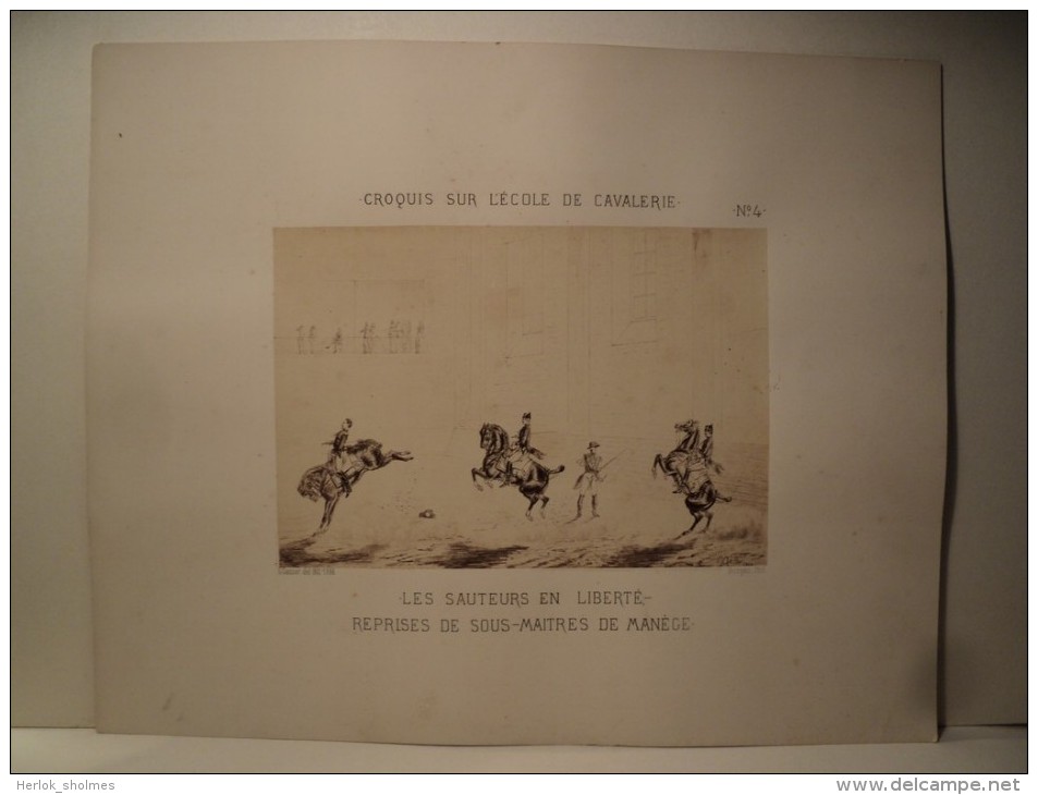 5 Photographies Cavalerie Ecole De Saumur Photographe Bourgoin D´Après Dessins G. Gasser. Ca1870 - Anciennes (Av. 1900)