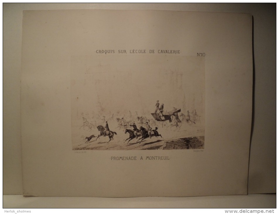 5 Photographies Cavalerie Ecole de Saumur Photographe Bourgoin d´Après dessins G. Gasser. ca1870