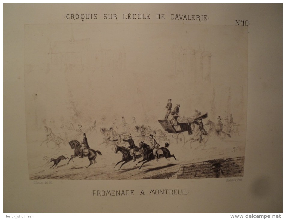 5 Photographies Cavalerie Ecole de Saumur Photographe Bourgoin d´Après dessins G. Gasser. ca1870