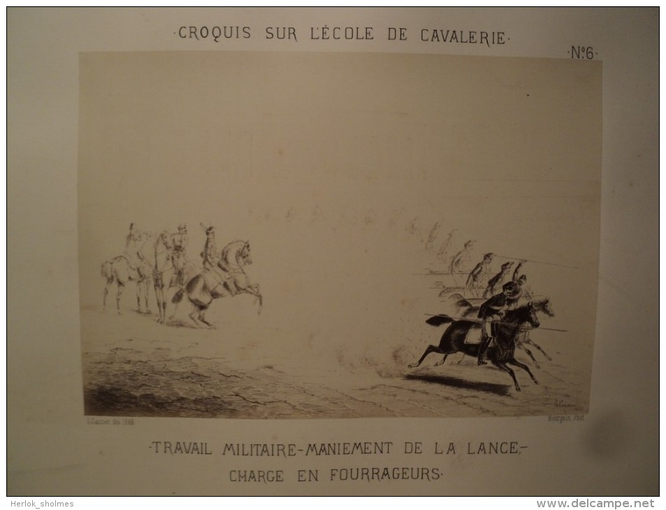 5 Photographies Cavalerie Ecole de Saumur Photographe Bourgoin d´Après dessins G. Gasser. ca1870