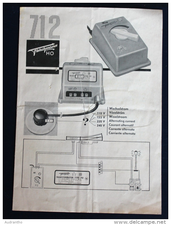 Notice Technique Transformateur Type 712 HO Fleischmann Trains électriques + Gares Faller - Francese