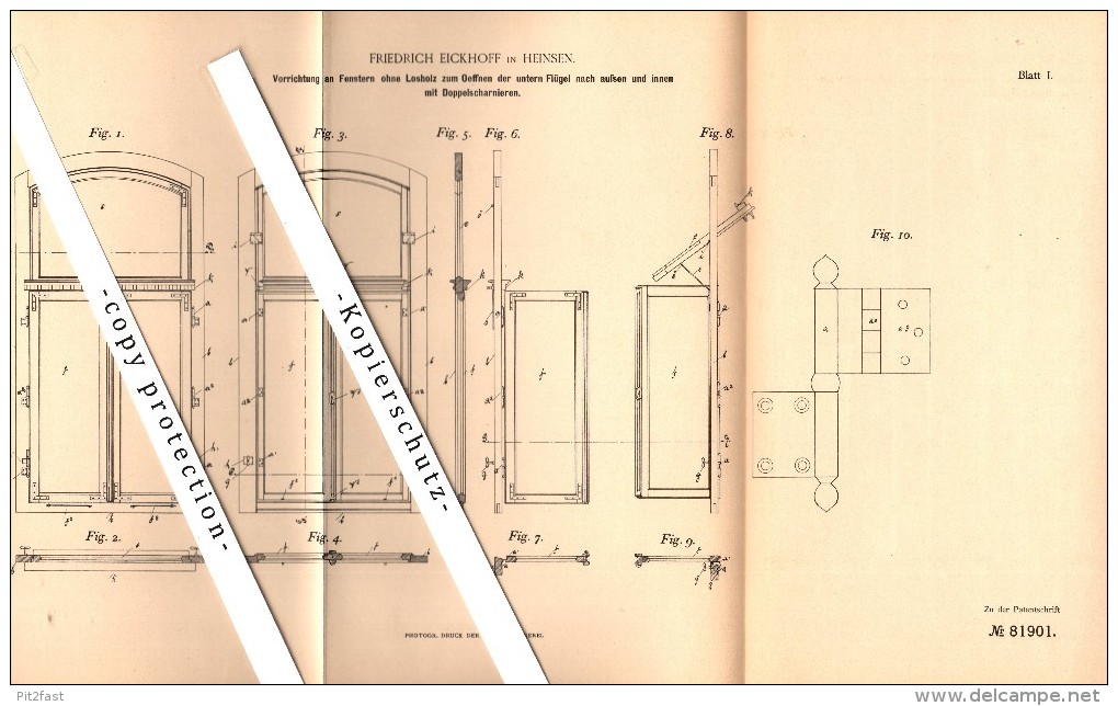 Original Patent - Friedrich Eickhoff In Heinsen B. Holzminden , 1894 , Vorrichtung Für Fenster , Fensterbau , Tischlerei - Holzminden