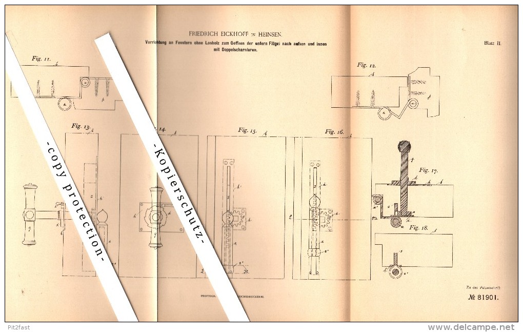 Original Patent - Friedrich Eickhoff In Heinsen B. Holzminden , 1894 , Vorrichtung Für Fenster , Fensterbau , Tischlerei - Holzminden