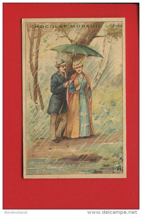 MOREUIL CHROMO VIEILLEMARD COUPLE PLUIE PARAPLUIE - Sonstige & Ohne Zuordnung